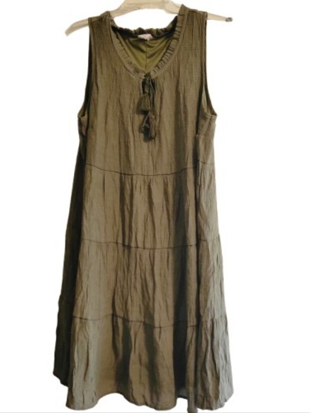 Naif Women Sleeveless Tiered Dress in Olive Green Size 1X